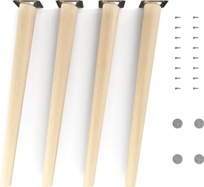 Produktbild von 4x sossai Holzfüße rund - schräge Ausführung 45cm Buche Naturbelassen