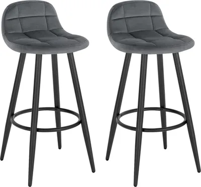 Produktbild von WOLTU 2er Set Barhocker, Barstuhl, gepolsterter Küchenhocker, mit Samtbezug, Rückenlehne und Fußstütze, Design Hocker, Tresenhocker, Thekenhocker, Sitzhöhe 70 cm, Dunkelgrau