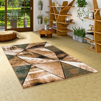 Produktbild von Designer Teppich Kurzflor Moderne Karo Muster, Größe:80x150 cm, Design:Beige Magic
