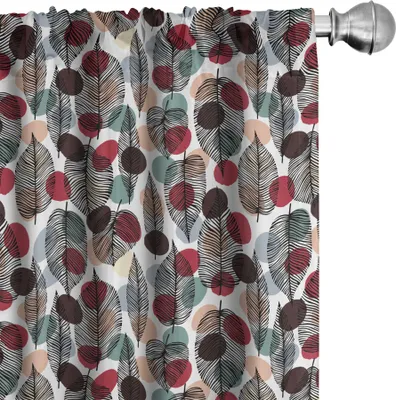 Immagine prodotto di ABAKUHAUS Tende a foglie, tende, sfondo colorato a pois con motivo fogliame, 2 pezzi 75 x 245 cm, multicolore