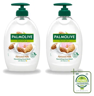 Image de 2 flacons de liquide pour les mains Palmolive, parfum lait d'amande, avec distributeur pompe, 500 ml, lot de 2