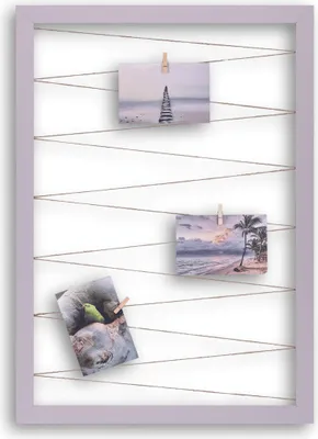 Produktbild von Fotohalter Pinnwand Fotorahmen (Hochformat) mit Juteband 20 Holzklammern Bilderrahmen inklusive CLAMARO Collage Flex, Flex Farbe:Flieder, Quer/Hochformat Größe:40x60cm (Hochformat)