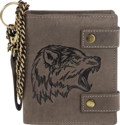Produktbild von Geldbörse aus hochwertigem Leder + RFID mit Kette Wolf!