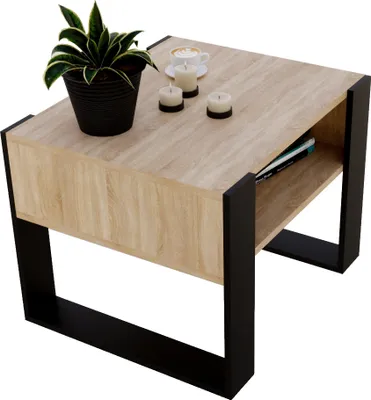 Produktbild von Moderner rechteckiger Couchtisch KARO 65 Wohnzimmertisch 65 x 53,6 x 45cm Couchtisch klein aus Holz Modern Teetisch Holz Bardolino Eiche / Schwarz