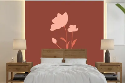 Produktbild von Fotobehang Illustration von einer rosa Blume mit einer braunen Hintergrund - Breite 280 cm x Höhe 280 cm