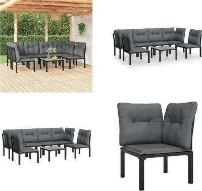 Produktbild von vidaXL 7 tlg. Garten Lounge Set Schwarz und Grau Poly Rattan - Garten Lounge Set - Garten Lounge Sets - Lounge Set - Gartenmöbel Set