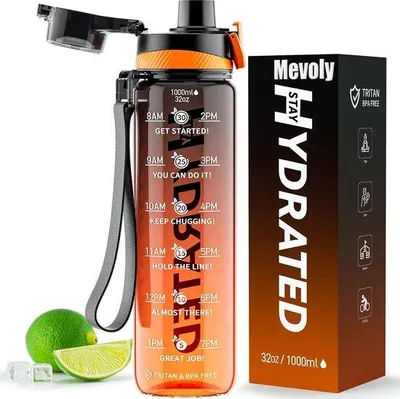 Produktbild von 1L Sportwasserflasche, Tritan, BPA-frei, mit Zeitmarkierung