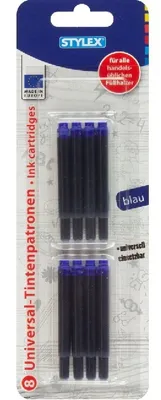 Zdjęcie produktu dla Uniwersalne naboje atramentowe niebieskie 8 sztuk o długości ok. 6,8 cm Stylex 23014