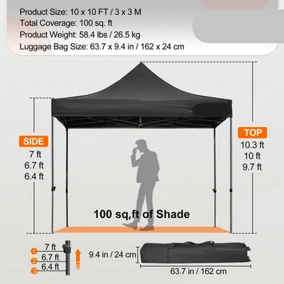 Obrázok produktu pre Stan – skladací – nafukovací záhradný pavilón – záhradný stan – vodotesný – 3x3 metre – odnímateľné bočné steny