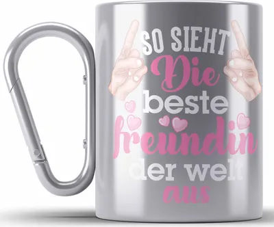 Produktbild von Trendation - Beste Freundin Edelstahl Tasse Karabiner Geschenk Karabiner Edelstahl Tasse Karabiner Edelstahl Geschenkidee BFF Allerbeste Freundin Spruch Geburtstag Freundinnen Geschenkidee (Silber)