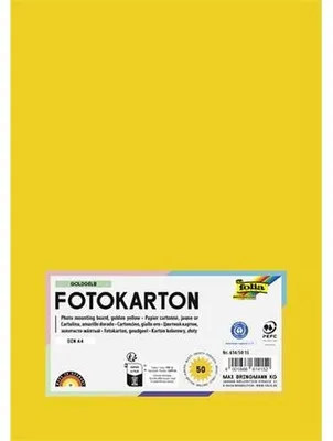 Dekoračný kartón, 2 stranný, A4, 300 g, 50 listov, FOLIA, zlatožltý