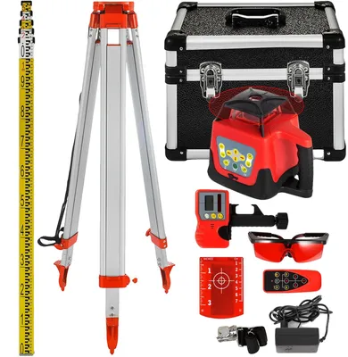 Productafbeelding van VEVOR Professionele rotatielaser, maximaal bereik 500 meter, rood, lijnlaser, 360 graden, laserhoogtemeter, waterdicht en stofbestendig, geschikt voor buitengebruik, werktijd 20 uur, inclusief statief en meetlint, elektrische aansluiting