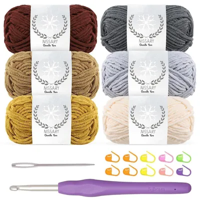 Image de Fil à chenille pour crochet, ensemble de 6 pelotes de 50g, avec une aiguille à crochet de 5 mm. Doux et épais