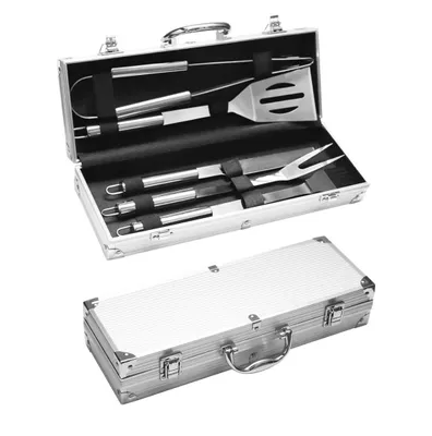 Produktbild von 5PCS Edelstahl Grillset für Geschenk - BBQ Grillbesteck Set Edelstahl Grillzubehör-Set Grillset Für Männer Geschenk 37 x 12 x 7 cm in Aluminiumkoffer