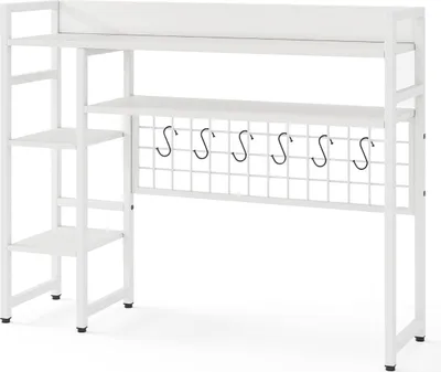 Immagine prodotto di Scaffale per scrivania con 4 ripiani e 6 ganci - Bianco, 94x25x74 cm