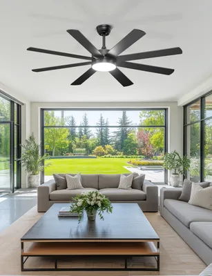 Produktbild von Deckenventilator 152 cm mit Licht – Schwarzer, energieeffizienter DC-Motor – Für Wohnzimmer und Terrasse