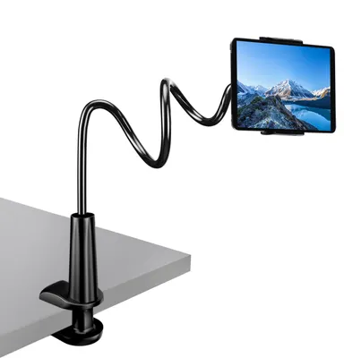 Produktbild von CLM-Tech Schwanenhals Halterung für 4-11 Zoll Tablet PC's und Smartphones, Flexibler Verstellbarer Arm für den Bettrahmen, Schreibtisch und mehr, 78 cm lang, schwarz