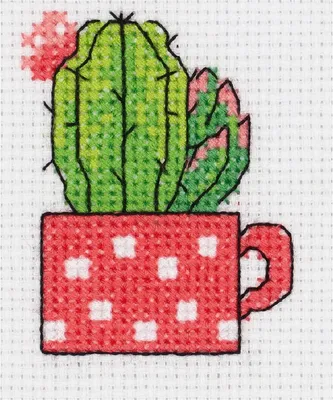 Obrázok produktu pre Súprava na vyšívanie krížikom "Kaktus v pohári", počítaný vzor, 7,5x8,5cm