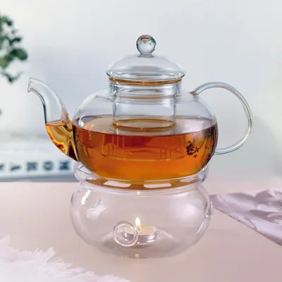 Productafbeelding van Theekannetje van glas met zeef, 1 liter, geschikt voor alle warmtebronnen, diameter 13,5 cm, theewarmer, inhoud 1000 ml