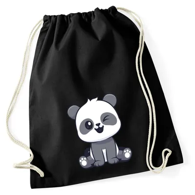 Produktbild von Huuraa Turnbeutel Panda Comic 12 Liter Black Baumwolle Rucksack Geschenkidee