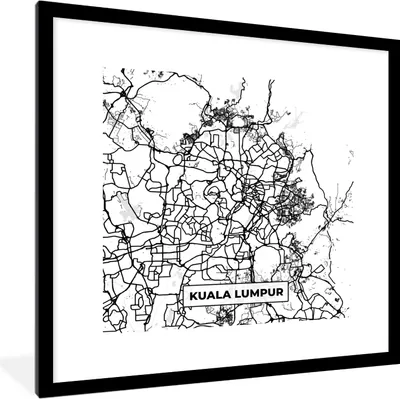 Produktbild von MuchoWow® Gerahmtes Poster Karte - Kuala Lumpur - Stadtplan - Schwarz und weiß 40x40 cm - Poster mit Schwarzem Bilderrahmen Wandposter Rahmen Foto Bilder - Poster - Plakat im Rahmen