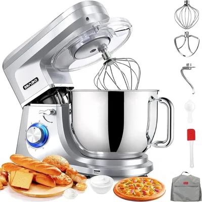Obrázok produktu pre Kuchynský robot – Miešač cesta, mixér – Na pečenie a varenie – 6 rýchlostí, pulzná funkcia – 72 litrov – Strieborná farba