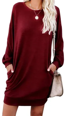 Productafbeelding van Solidchoice - Dames Trui Jurk met Lange Mouwen en Zakken