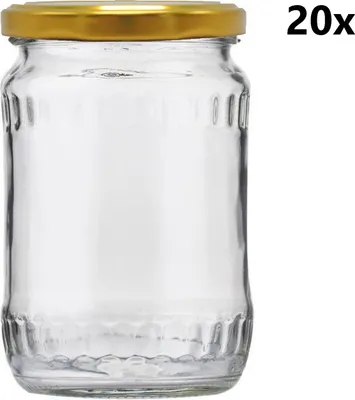 Produktbild von Einmachglas 580 ml FACETTE klar/transparent 20 Stück INKLUSIVE GOLDDECKEL, Anzahl der Teile in einer Packung: 20