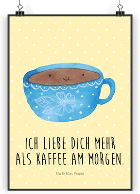 Produktbild von Mr. & Mrs. Panda Bild Kaffee Tasse DIN A3 - Gelb Pastell - Geschenk, Wandbild, Liebe, Geschmack, Genuss, wanddeko, drucke, Kunstdruck, Lustige Sprüche, Plakat, Glücklich