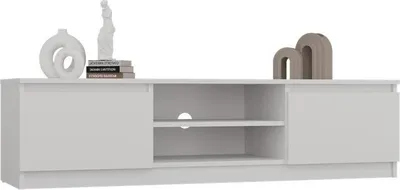Zdjęcie produktu dla Nowoczesna szafka pod telewizor Malwa 140 cm z półką i przepustem na kable | Kolor: biały | Wymiary: 140x40x36 cm