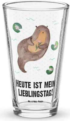 Produktbild von Mr. & Mrs. Panda Longdrinkglas Otter Seerose - Transparent - Geschenk, Cocktailglas, Fluss, Glas, Wasserglas, Wasser, Lieblingstag, Tumbler, Trinkglas, Seeotter