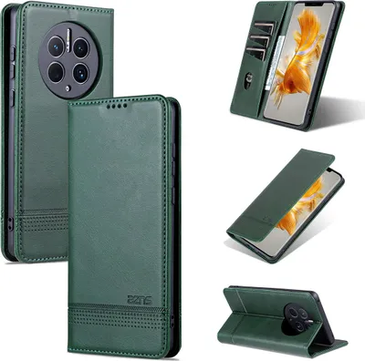 Produktbild von Huawei Mate 50 Pro Leder Hülle, Klapphüllen Brieftasche Magnetverschluss Ständer Schutzhülle für Huawei Mate 50 Pro Grün