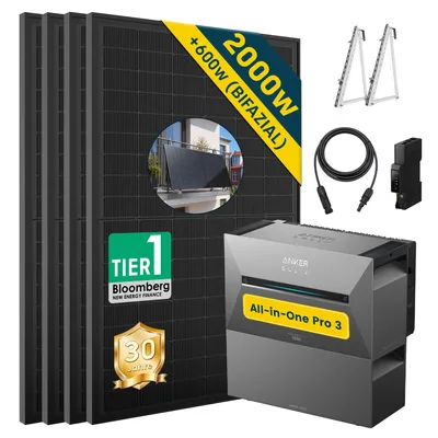 Produktbild von ALLDREI  Balkonkraftwerke  mit Speicher Anker Solix Solarbank 3 E2700 Pro & BP2700x1,Komplettset mit 4x500W Bifazialer Solarpanel & Smarten Zähler
