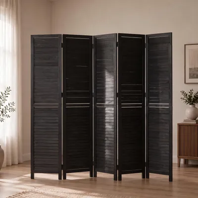 Produktbild von Paravent MCW-C30b, Raumteiler Trennwand Sichtschutz, Vintage Paulownia Holz 180x200cm schwarz