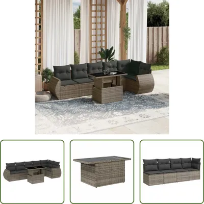 Produktbild von The Living Store 7-tlg. Garten-Sofagarnitur mit Kissen Grau Poly Rattan