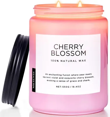 Obrázok produktu pre Sviečka s vôňou čerešňového kvetu v nádobe 550 g | Prírodný vosk | 110 h horenia | Aromaterapia na relaxáciu a darček