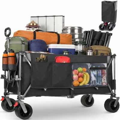 Produktbild von Zimilo XXXL Bollerwagen Faltbar 300L, 250KG Belastbar, Handwagen mit Extra Breiten All-Terrain-Rädern, 130cm Faltbollerwagen Transportwagen Schwarz