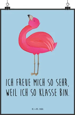 Produktbild von Mr. & Mrs. Panda Bild Flamingo Stolz DIN A2 - Blau Pastell - Geschenk, glücklich, Wandbild, drucke, Rosa, kunstdruck poster, Tochter, Posterdruck, Plakat, Mama