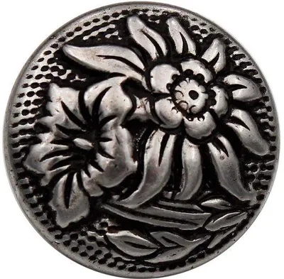 Zdjęcie produktu dla Metalowe guziki z pętelką w kolorze postarzanego srebra, tradycyjne, 6 sztuk, 18 mm, wykonane ręcznie w Niemczech