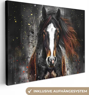 Produktbild von MuchoWow® - Leinwandbilder - Pferd - Tiere - Schwarz - Luxus - Modern, Wandbild, Wanddeko Bilder Wohnzimmer, 120x90cm