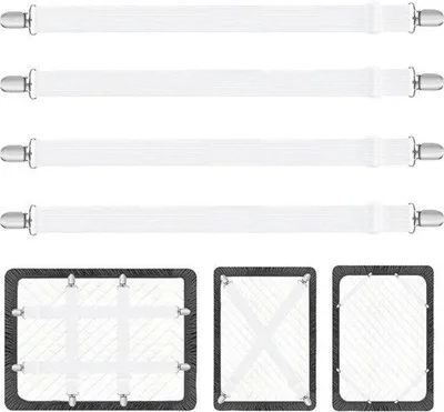 Zdjęcie produktu dla Regulowane uchwyty do prześcieradeł 70–230 cm – solidne zaciski – spinki do prześcieradeł – zaciski do kołder – do prześcieradeł i poszewek na kołdry – białe – 4 sztuki