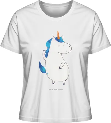 Produktbild von Mr. & Mrs. Panda Damen T-Shirt Einhorn Mann Größe L - Weiß - Geschenk, Basic Shirt, Oberteil, BFF, Unicorn, Familie, Beste