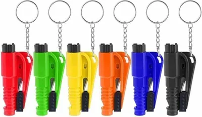 Produktbild von 6er-Pack 3-in-1-Autofensterbrecher-Schlüsselanhänger, multifunktionales lebensrettendes Werkzeug, Notfallwerkzeug mit Fensterbrecher und Sicherheitsgurtschneider, Sicherheitswerkzeug