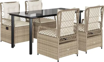 Produktbild von vidaXL 5-tlg. Garten-Essgruppe mit Kissen Beige Poly Rattan