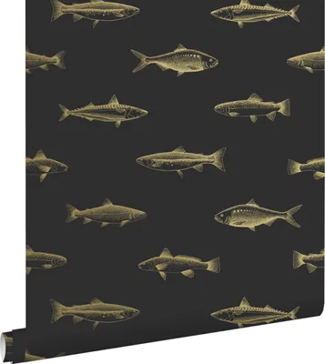 Obrázek produktu pro ESTAhome tapety peří kresba ryby černá a zlatá 53 cm x 10,05 m