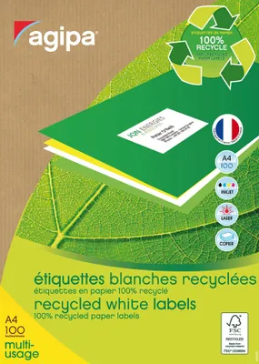 Produktbild von agipa Recycling Vielzweck-Etiketten 199,6 x 289,1 mm weiß 100 Etiketten