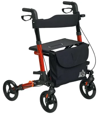 Image de Déambulateur - déambulateur avec siège - pliable - cadre en aluminium - 4 roues - réglable en hauteur - freins à main - capacité de charge 136 kg - rouge
