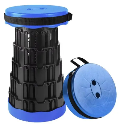 Obrázek produktu pro Sada 2 kusů kulatých teleskopických stoliček – skládací kempingová stolička – výškově nastavitelná 9–43,5 cm – nosnost 200 kg – sedák Ø 25 cm – přenosná – barva D