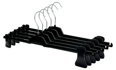 Produktbild von RSR-Hosenspanner PUC Kleiderbügel 42 cm - 10 Stück - XL - Hosenbügel - verstellbare Klammern - Schwarz - 360° Haken - Hergestellt in Deutschland