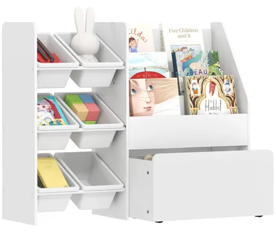 Image de Étagère de rangement pour jouets pour enfants, avec boîtes amovibles et étagères ouvertes, de couleur blanche